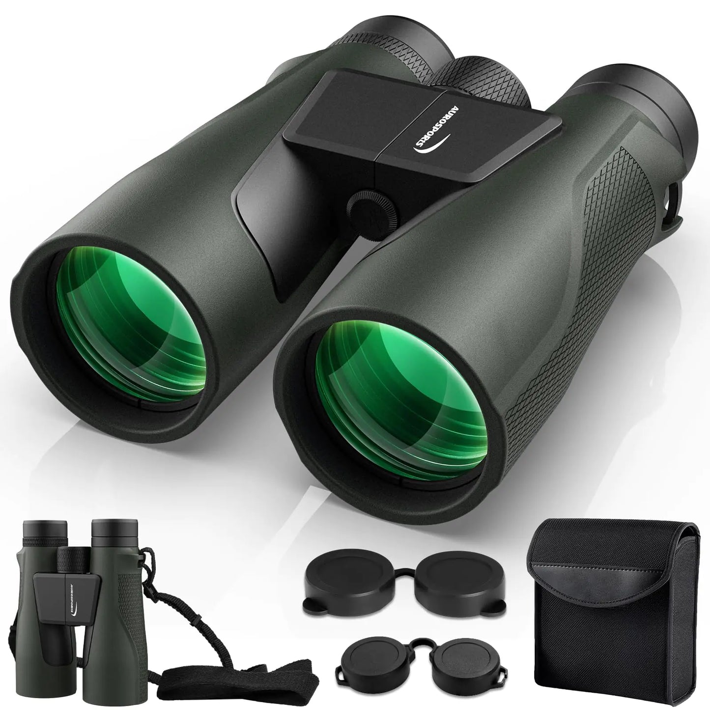 15x56 Binoculars for Adults High Powered - Aurosports HD Large View Binoculars with Clear Low Light Vision - Lightweight Easy Focus Binoculars Bird Watching Hunting Hiking Cruise Travel - Green
