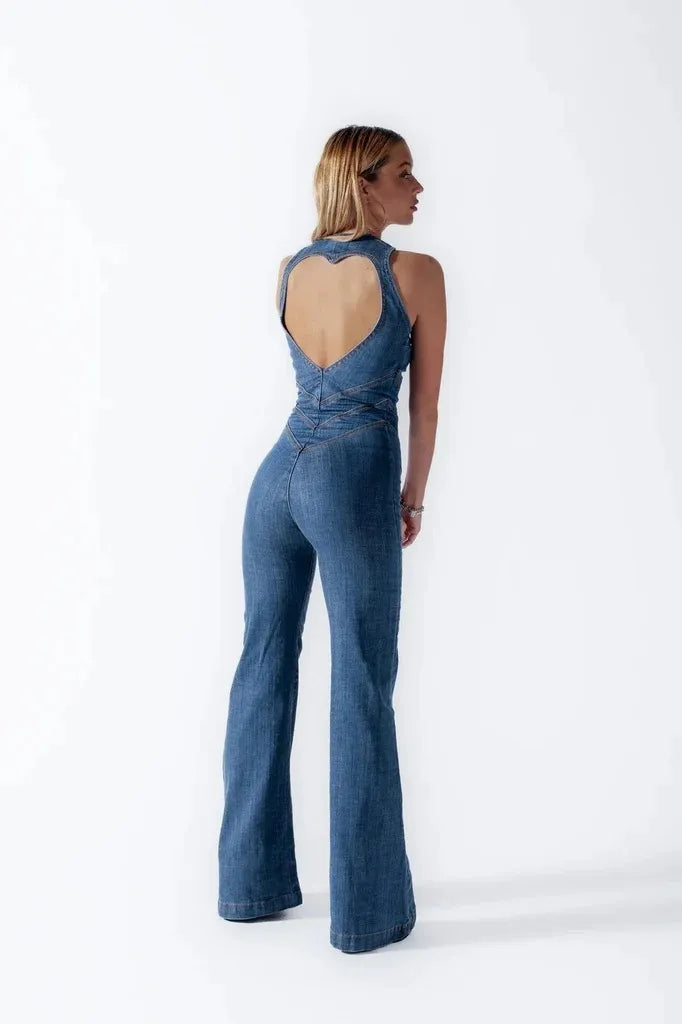 Spring Slim Fit High Waist Denim Jumpsuit