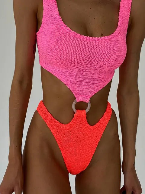 Textured High Waist Swimsuit