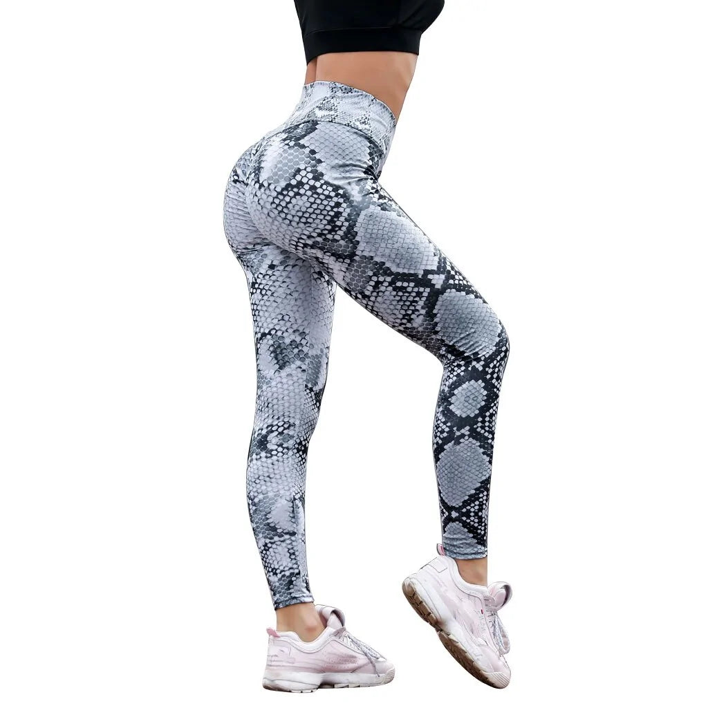 High Waisted Snake Print Bum Scrunch Legging