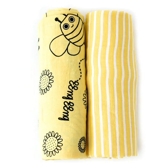 Milk&Moo Set of 2 Buzzy Bee Baby Muslin Swaddle Blanket