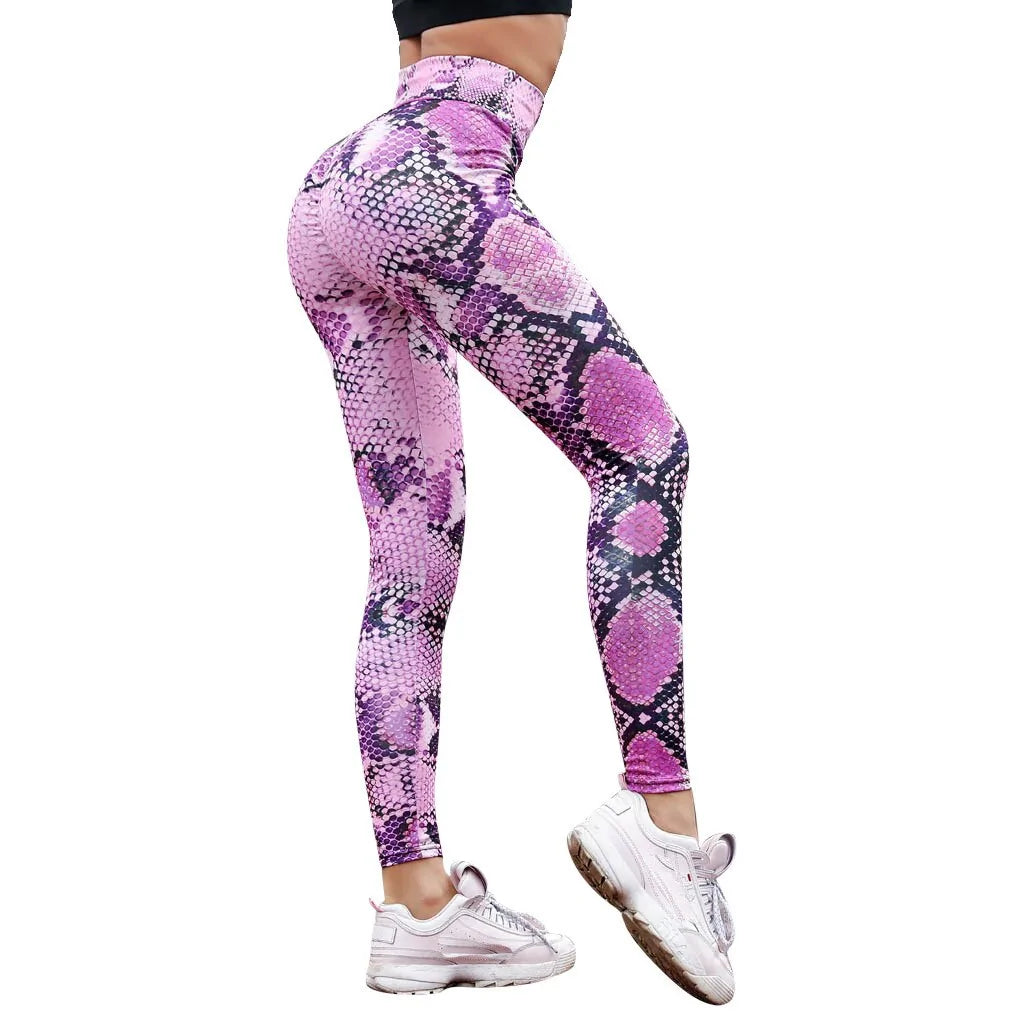 High Waisted Snake Print Bum Scrunch Legging