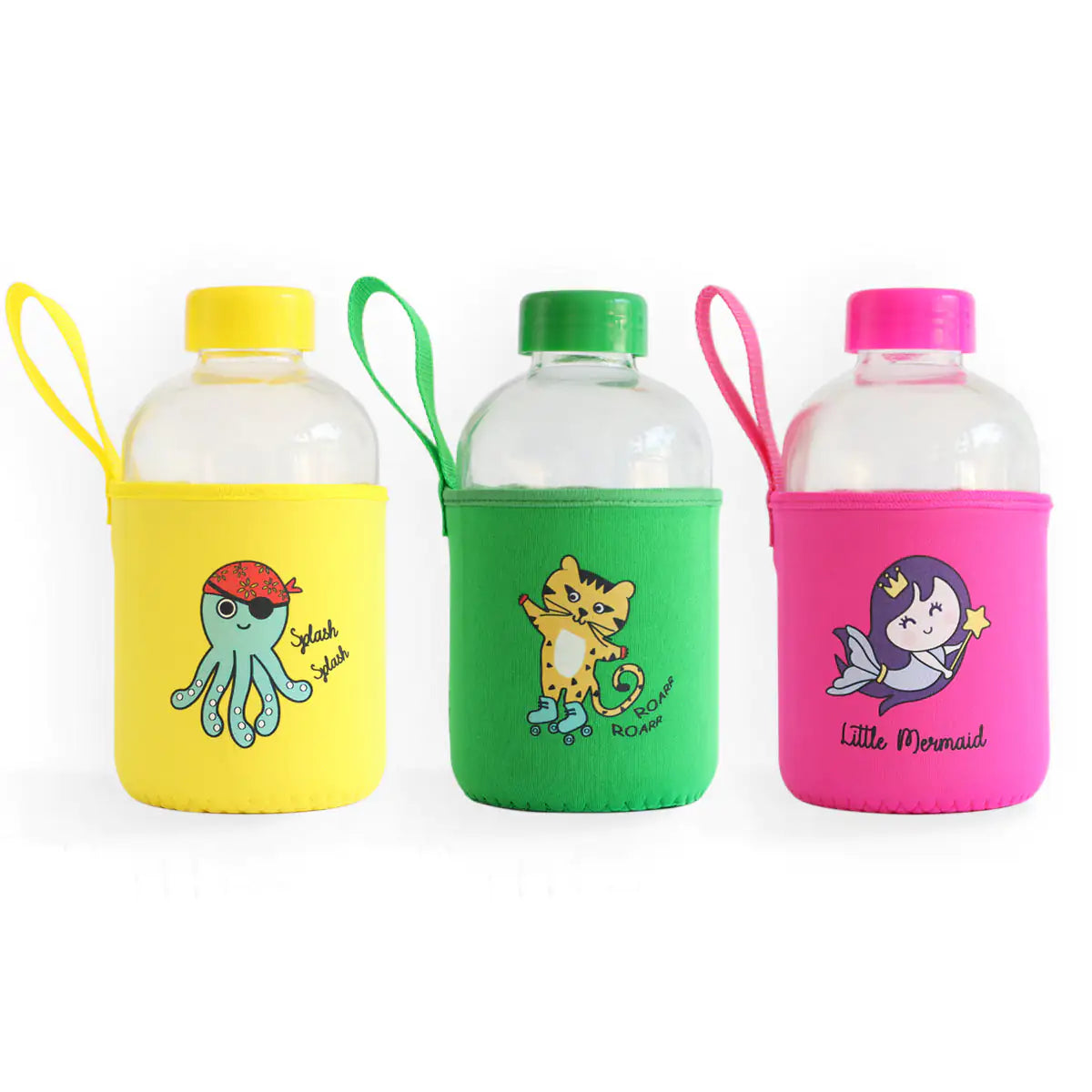 Milk&Moo Little Mermaid Kids Glass Water Bottles 20 oz, 600 ml