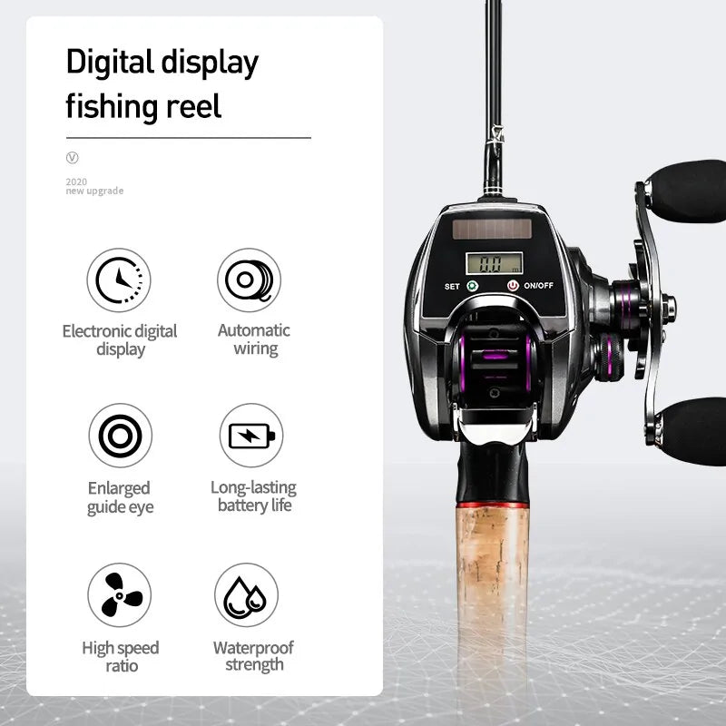 Electronic Baitcasting Fishing Reel with Digital Counter - 8.0:1 High Speed Ratio