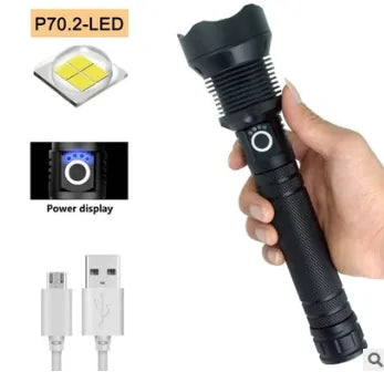 Powerful LED flashlight USB Zoom Tactical torch