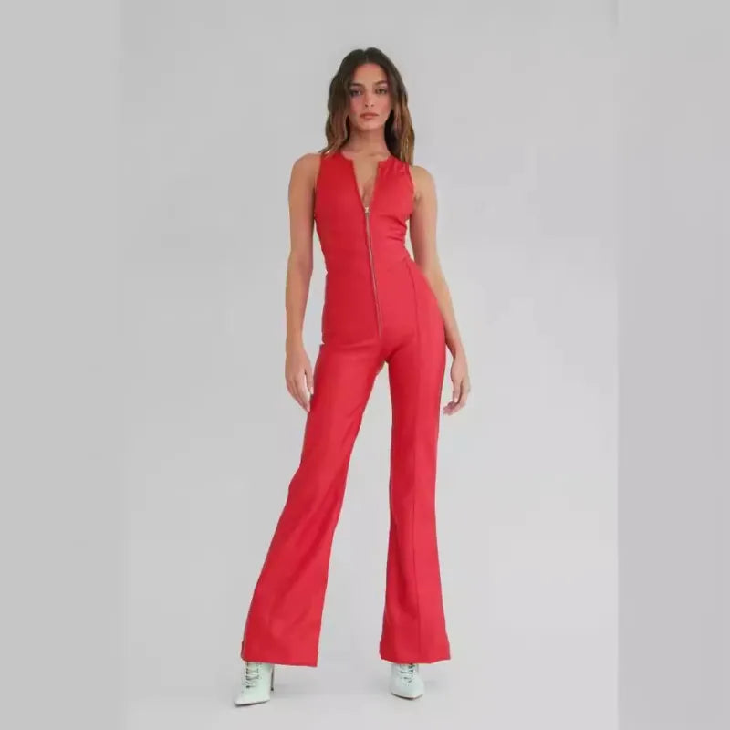 Spring Slim Fit High Waist Denim Jumpsuit