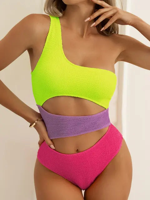 Textured High Waist Swimsuit