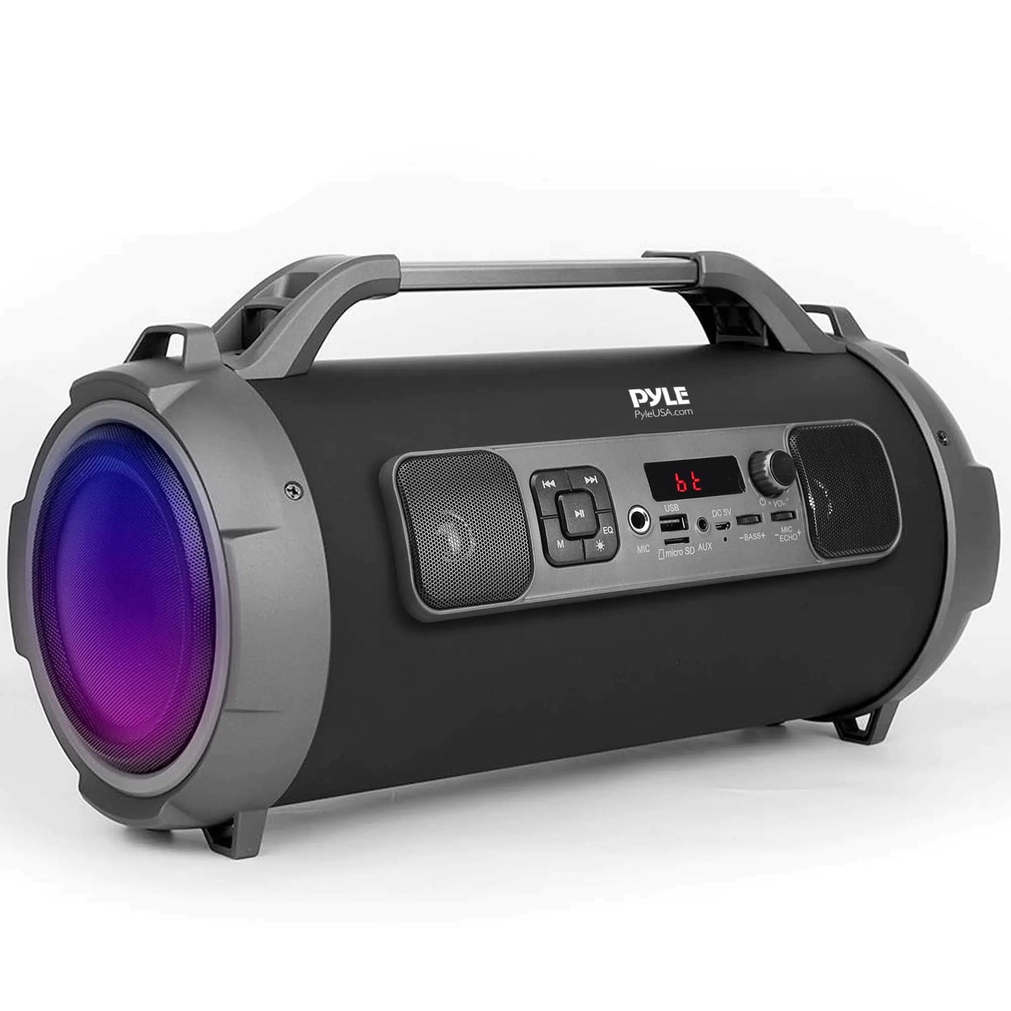 Pyle Wireless Portable Bluetooth Boombox Speaker - 40W 2Ch Waterproof Rechargeable Speaker Loud Stereo System w/ Google Assistant / Siri Voice Control TWS Function Micro SD RGB Lights - PBMKRG155