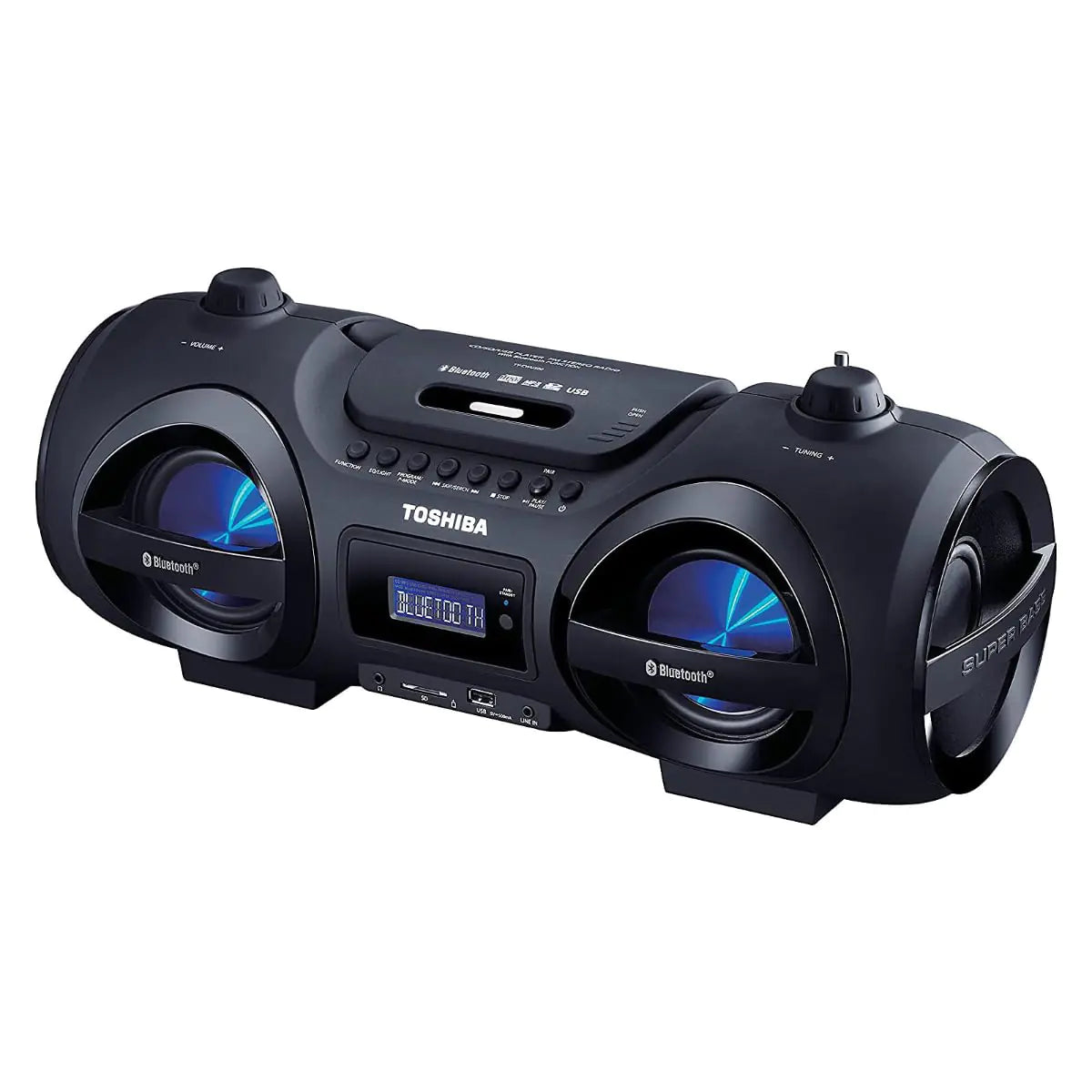 Toshiba Wireless Bluetooth Boombox Speaker: Portable CD Boom Box with FM Radio Remote & LED Lights