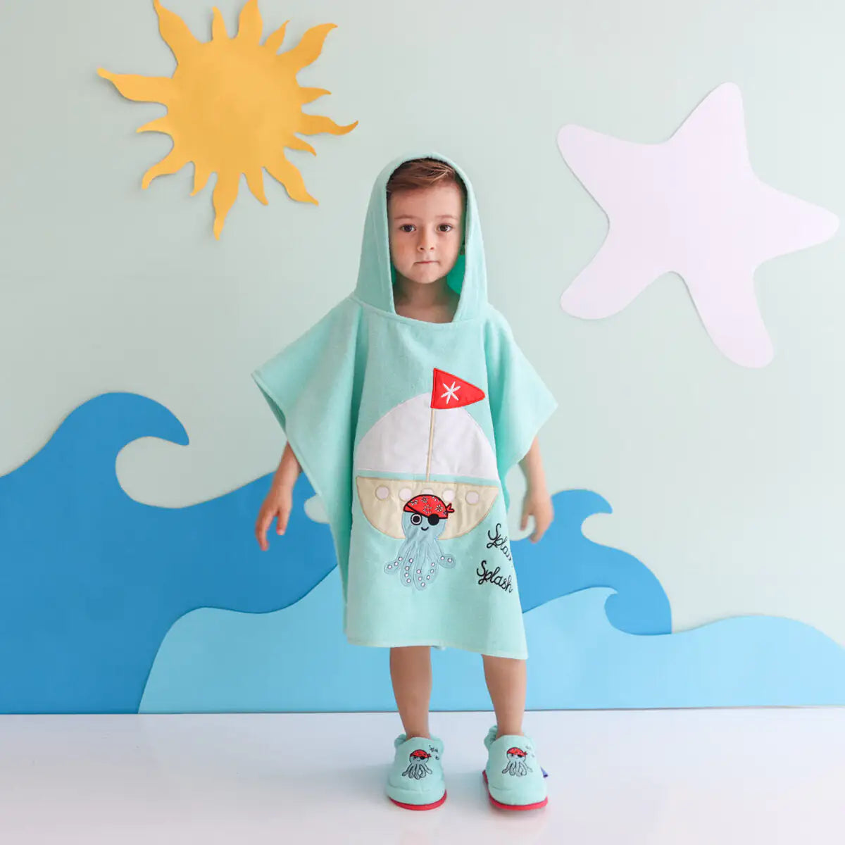 Milk&Moo Kids Poncho and House Slippers Sailor Octopus