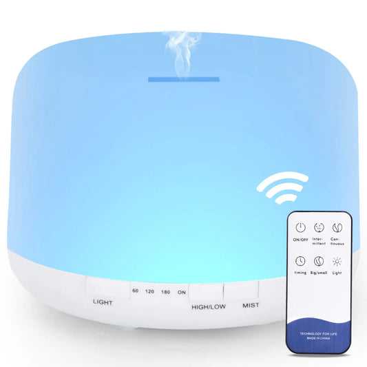 500ML Essential Oil Diffuser with Remote Control BPA Free Ultrasonic Aromatherapy DiffuserCool Mist Humidifier with 7-Color Lights - Waterless Auto Shut Off