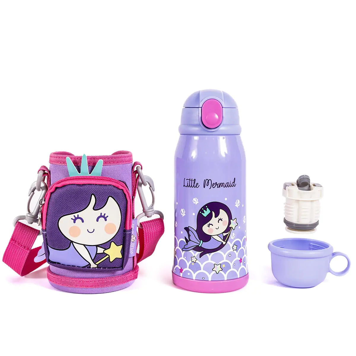 MILK&MOO Steel Kids Water Bottle with Bag Mermaid 550 ml/18.5 oz