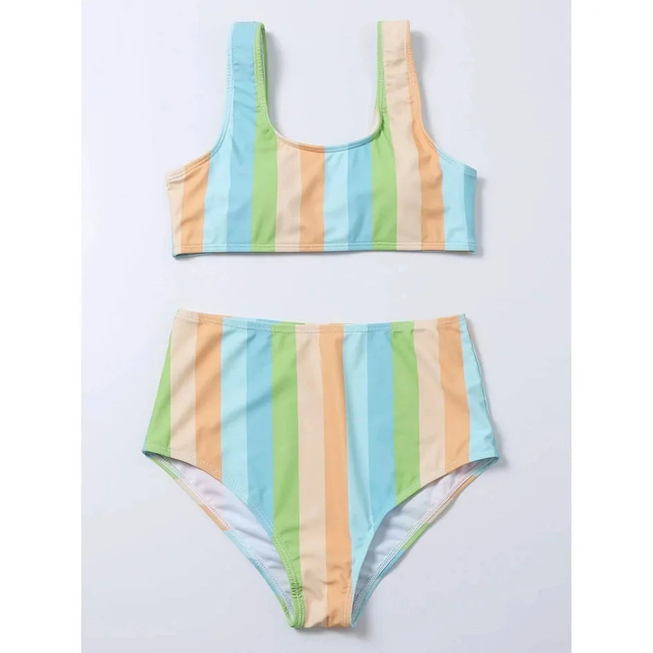 High Waist Striped Swinsuit