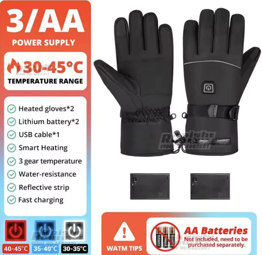 Heated Waterproof Motorcycle Gloves – Battery-Powered, Touchscreen, Winter Ski and Racing Gloves