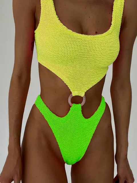 Textured High Waist Swimsuit