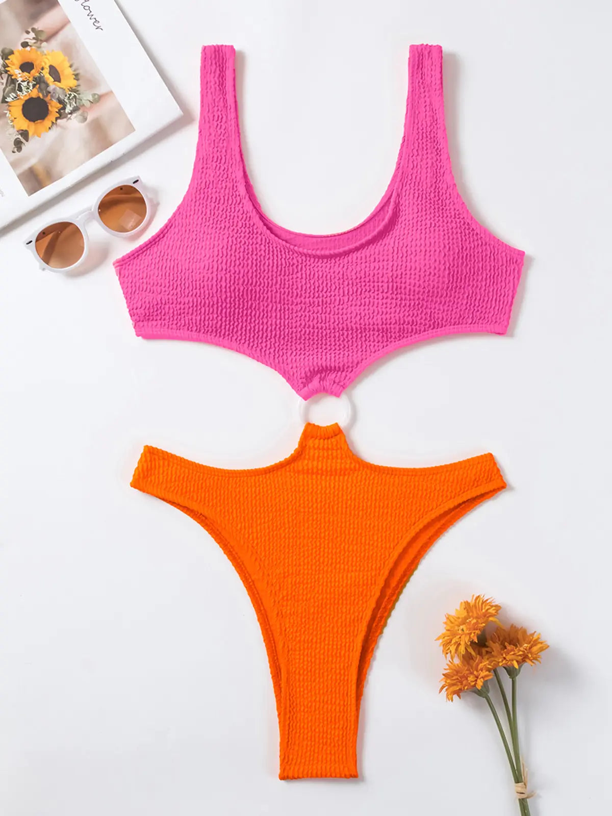 Textured High Waist Swimsuit