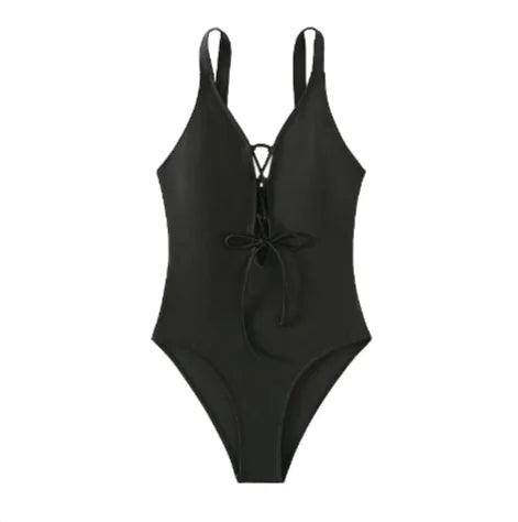 Women's Drawstring Hollow One-Piece Swimsuit