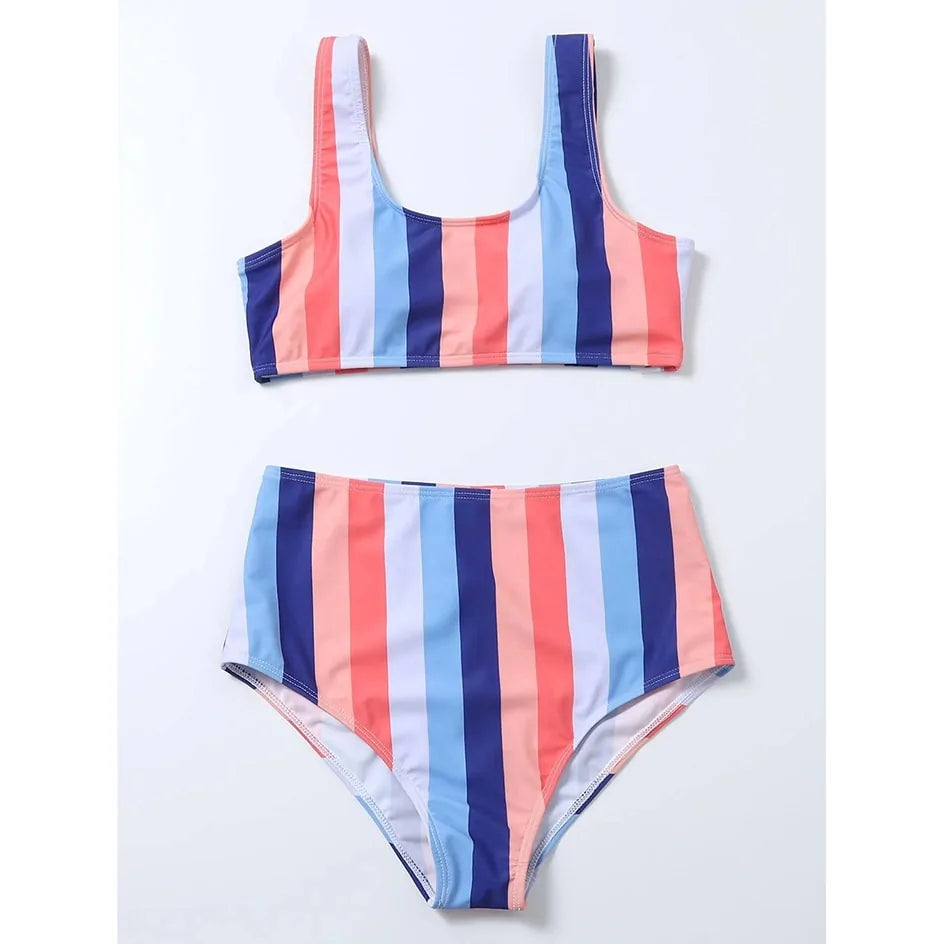 High Waist Striped Swinsuit