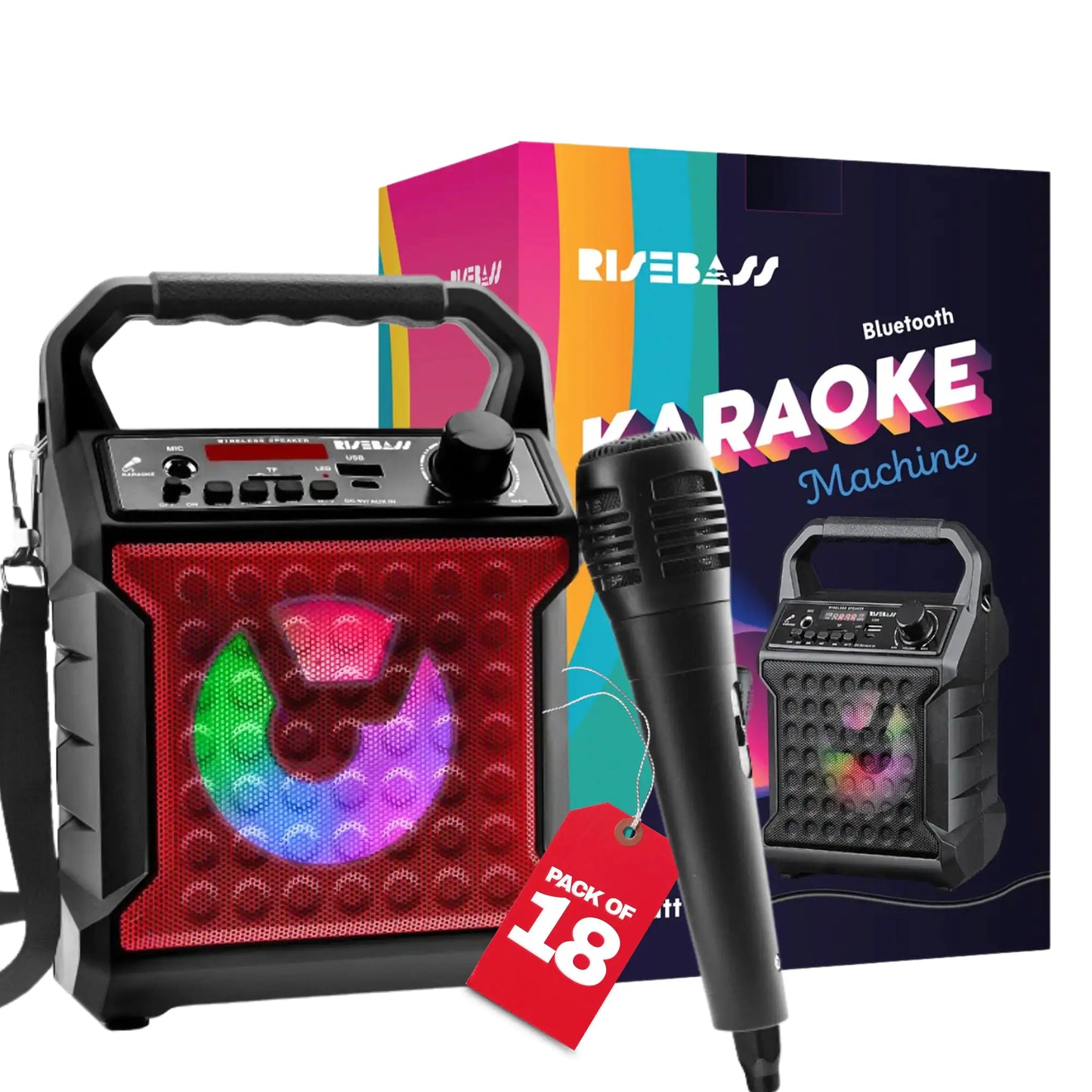 Risebass Portable Karaoke Machine with Microphone - Home Karaoke System with Party Lights for Kids and Adults - Rechargeable USB Speaker Set with FM Radio, SD/TF Card Support, and AUX-in